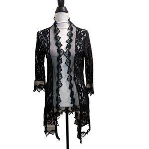 Black Lace Whimsigoth Open Robe Loungewear L